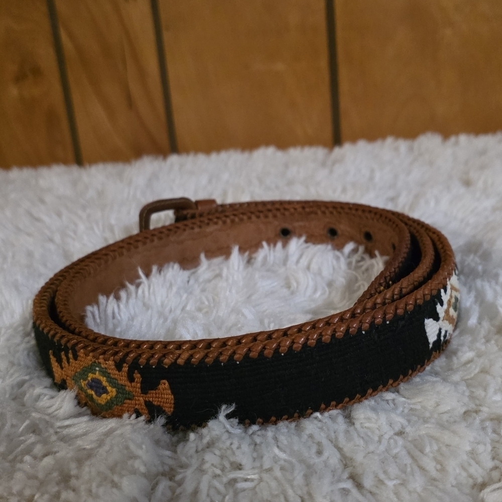 Brown and Black Men's Leather/Cotton Western Belt Sz. 50